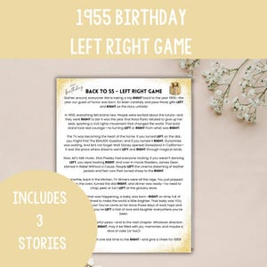 1955 Left Right Birthday Party Game | 70th Birthday Printable | 1950s Nostalgia Pass the Gift Game | Retro Birthday Party Game for Adults
