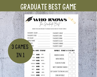 Wie kent de Graduate beste game Graduate Trivia Afdrukbare Graduate Activity Afstuderen feestgames Hoe goed ken jij de Graduate-game?