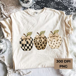 Neutral Boutique Apple Trio PNG | Schackrutiga leopard- och prickiga äpplen | Coquette Fall Apple Clipart | Digital nedladdning