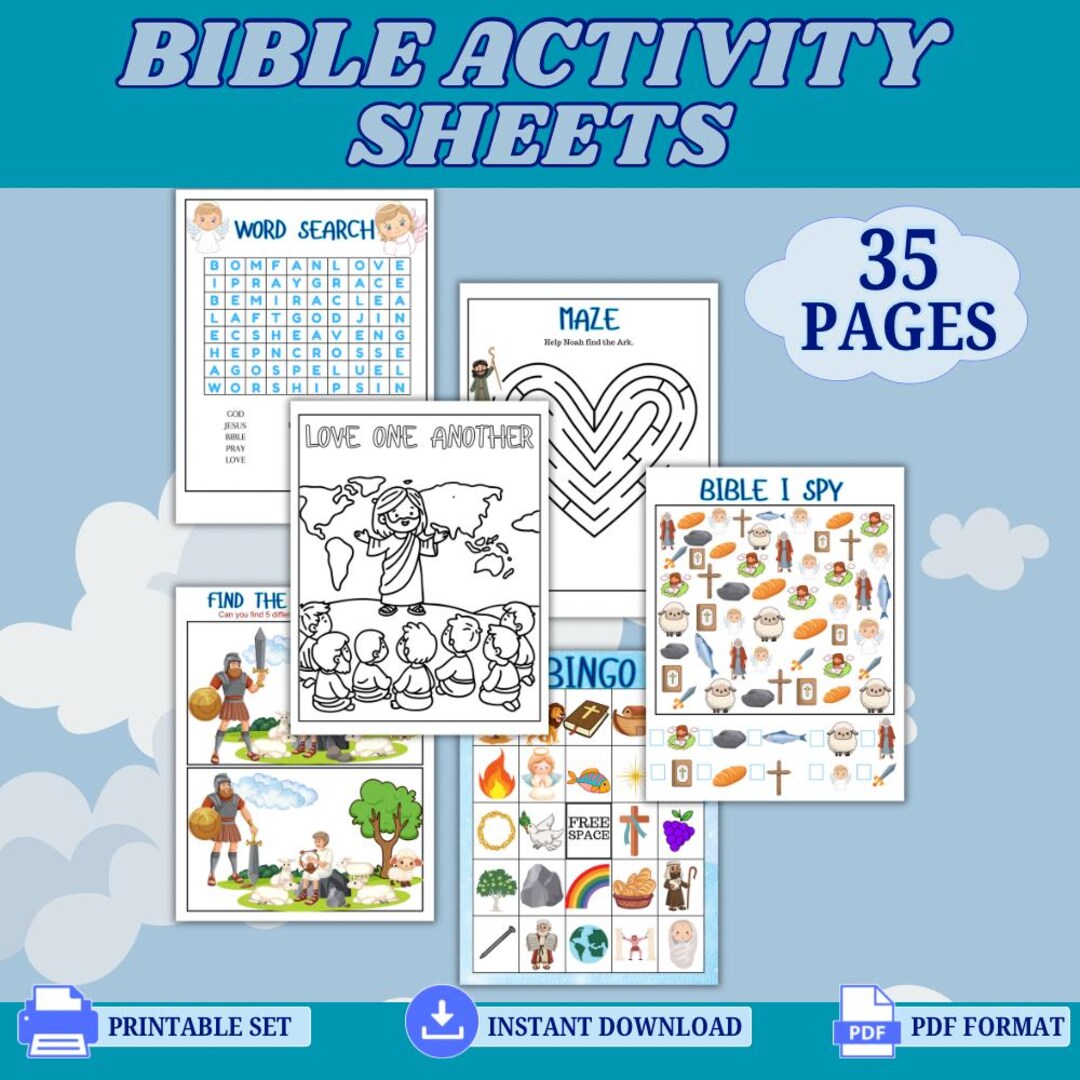 Bible Activity Pack for Kids | 35 Printable Pages | Christian Games ...