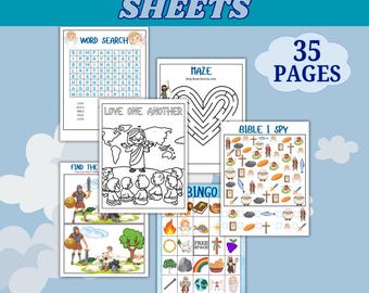 Pacote de Atividades Bíblicas para Crianças | 35 Páginas para Imprimir | Jogos Cristãos, Desenhos para Colorir, Quebra-cabeças, Labirintos e Bingo Bíblico com 16 Cartelas