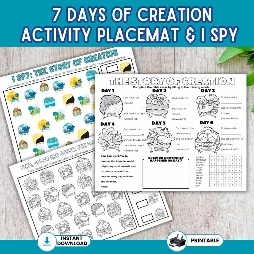 7 Days of Creation Bible Activity Pack for Kids, Sunday School ...
