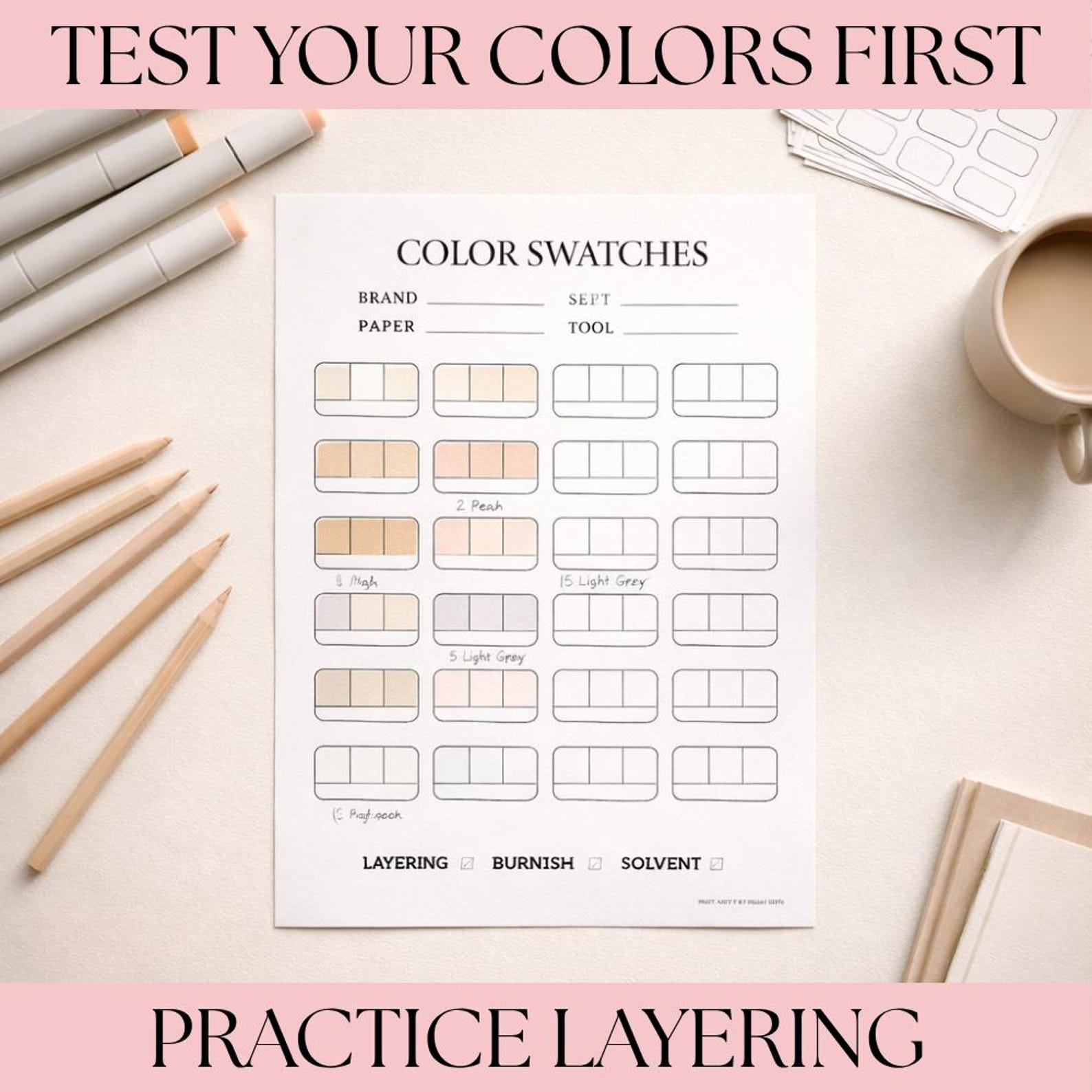 Color Swatch Worksheet Printable | Marker & Colored Pencil Swatch Chart ...