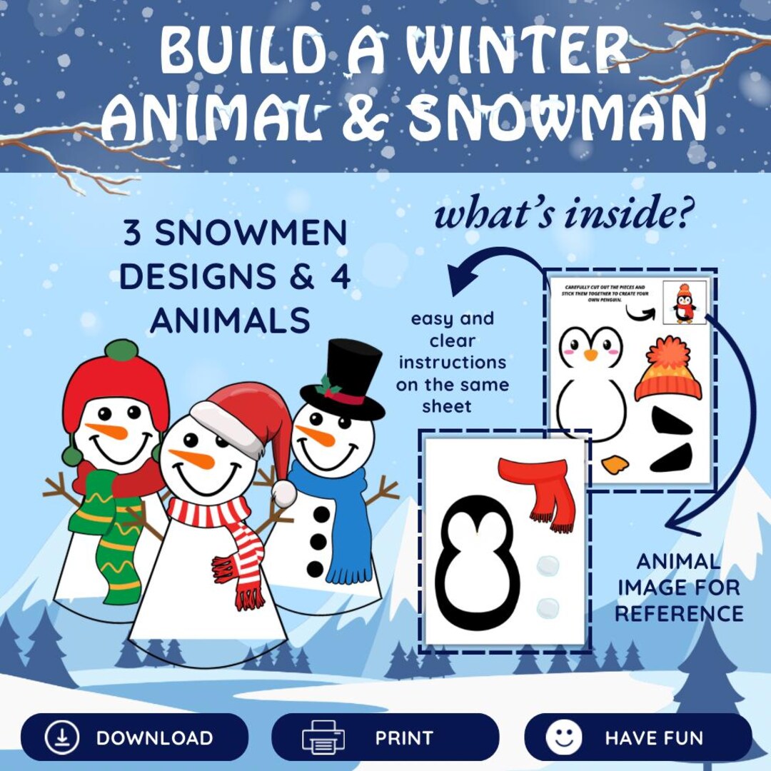 Build an Animal & Snowman Craft Winter Cut and Paste Activity ...