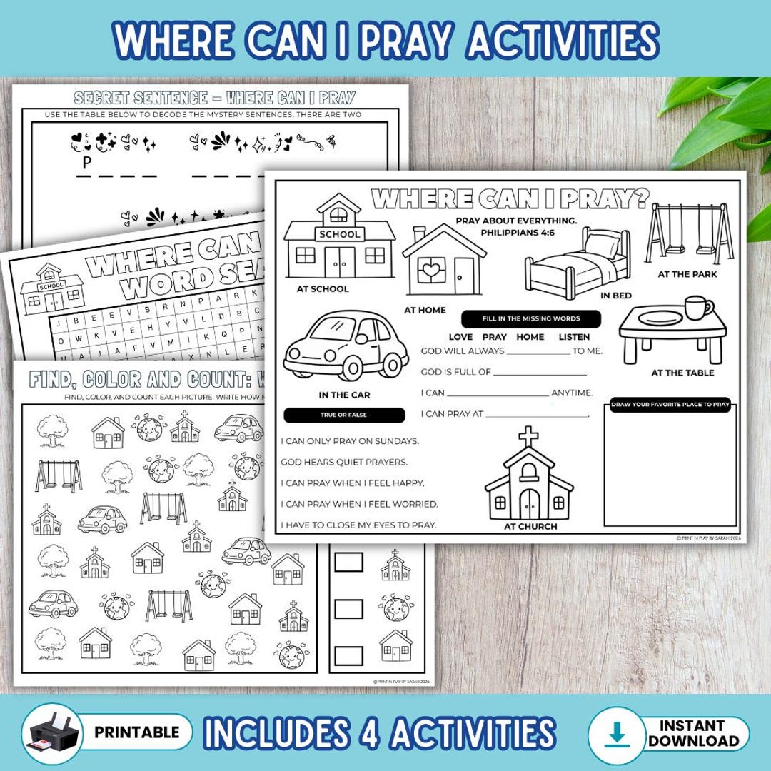Christian Prayer Activity Pack for Kids | Where Can I Pray Printable ...