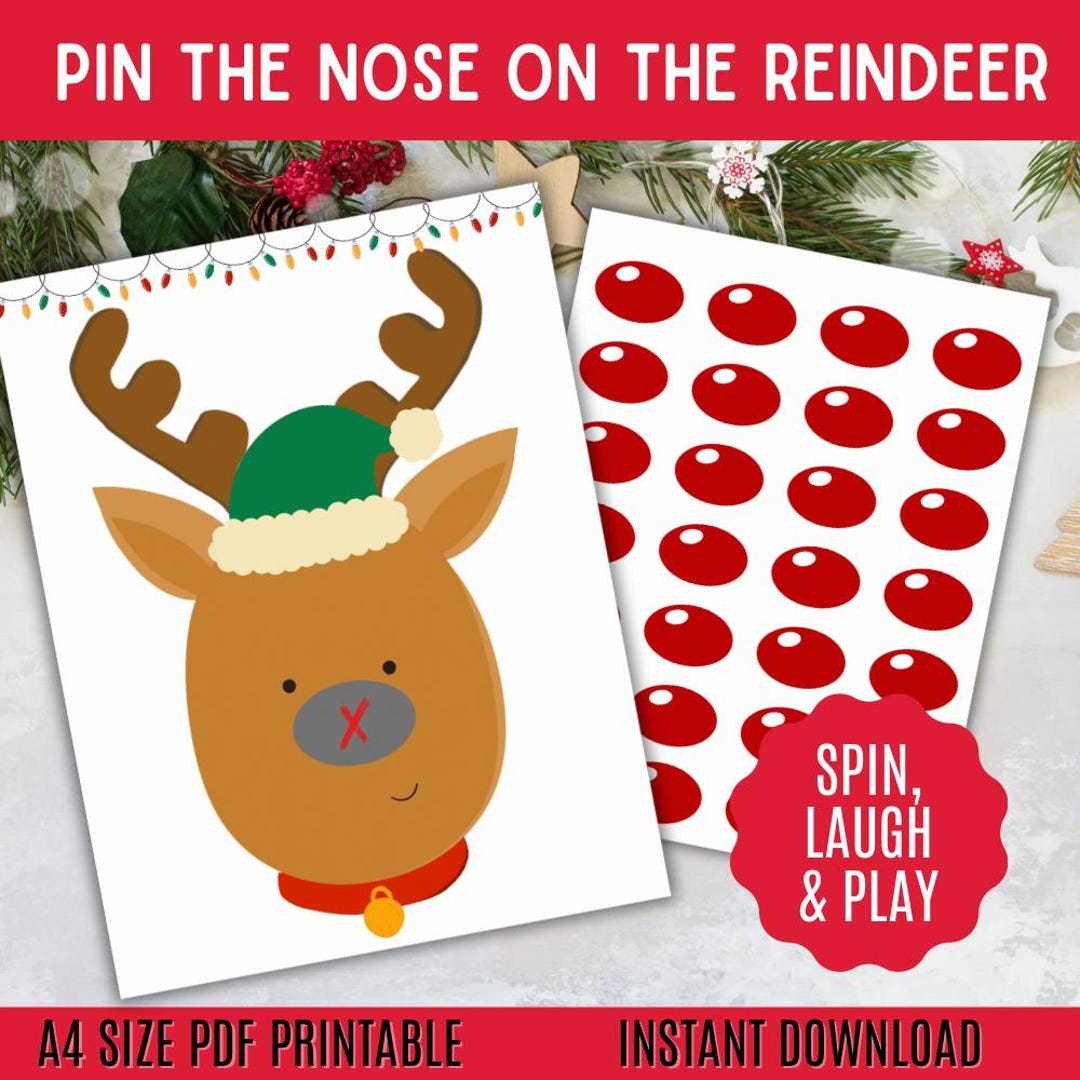 Pin the Nose on the Reindeer Printable Game • Christmas Party Game for ...