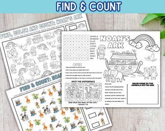 Noah’s Ark Activity Placemat & Find and Count | Bible Story Printable Sheets for Kids | Sunday School Activity | Instant Digital Download