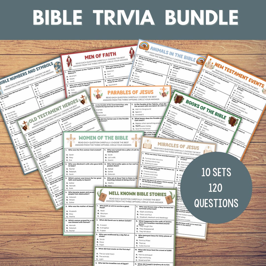Bible Trivia Bundle – 10 Printable Quiz Sets + Answer Keys, Youth Group ...