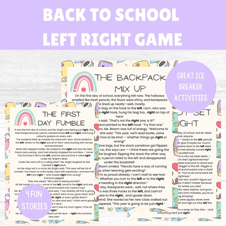 Start of the Year Left & Right Game, Classroom Ice Breaker, Back to ...