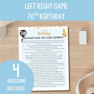 70th Birthday Left & Right Game Printable Party Game, 70th Birthday Celebration Activity Pass the Parcel, Pass the Prize, Games for Adults