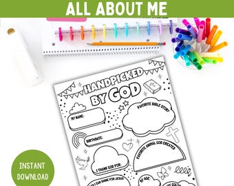 All About Me Christian Activity, Get To Know Me Worksheet, Home School and Sunday School Activity