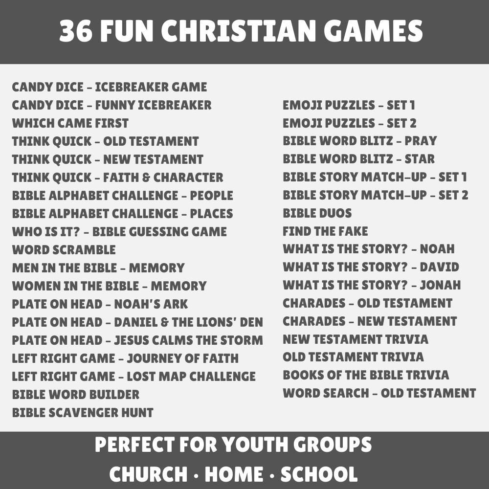 Bible Games Bundle for Kids & Youth | 36 Christian Party Games | Sunday ...