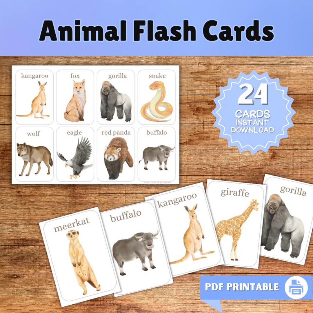 Printable Animal Flashcards: Montessori Learning Cards (PDF Download ...