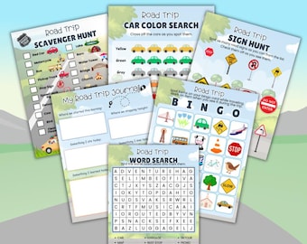 Road Trip Activities Bundle for Kids Printable | Travel Games Pack | Car Bingo, Scavenger Hunt, I Spy, Coloring Pages | US Letter PDF