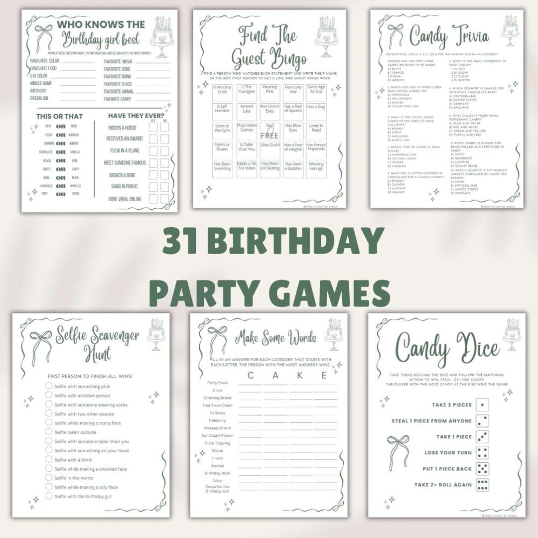 Birthday Party Games Pack for Girls | 31 Fun Party Games | Printable ...