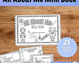 Actividad imprimible "Todo sobre mí" para niños, material imprimible para la educación en casa, libro para colorear de recuerdo, minilibro "Todo sobre mí", material imprimible para la vuelta al cole.