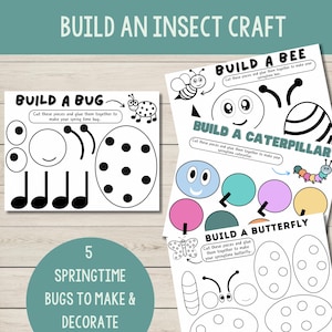 Build an Insect Craft Printable | Spring Bug Cut and Paste Activity for Kids | Butterfly, Bee, Caterpillar, Dragonfly, Ladybug Craft