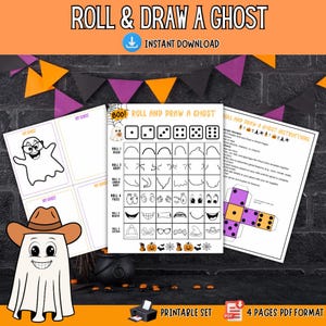 Roll and Draw a Ghost Activity, Kids Halloween Printable, Instant Download PDF, Roll a Ghost Activity, Halloween Classroom Drawing Activity