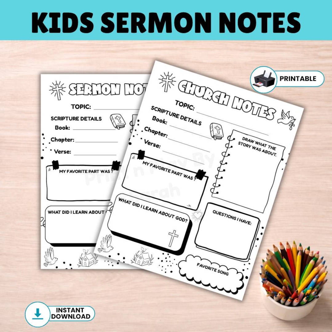 Printable Church Notes for Kids | Sermon Notes Worksheet | Bible Study ...