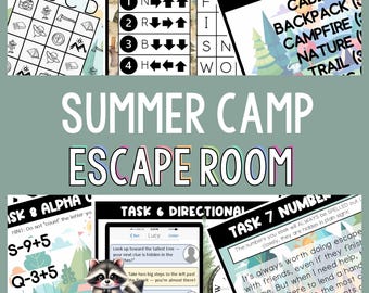 Escape Room-pussel för barn, utskrivbart sommarläger-födelsedagsfestspel, gör-det-själv-utskrift och lek, 7-12-åringar, inomhus- och utomhusaktivitet