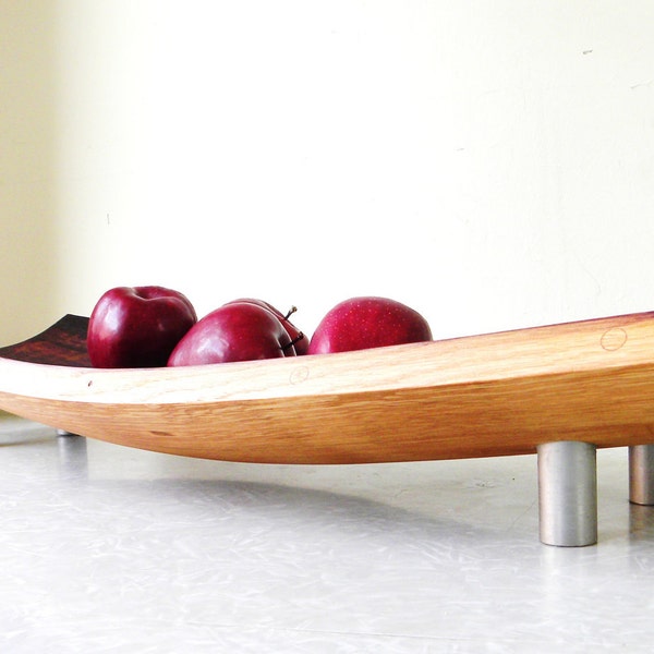 mid century modern serving bowl platter. repurposed wine barrel. eco friendly gift. French oak serving tray