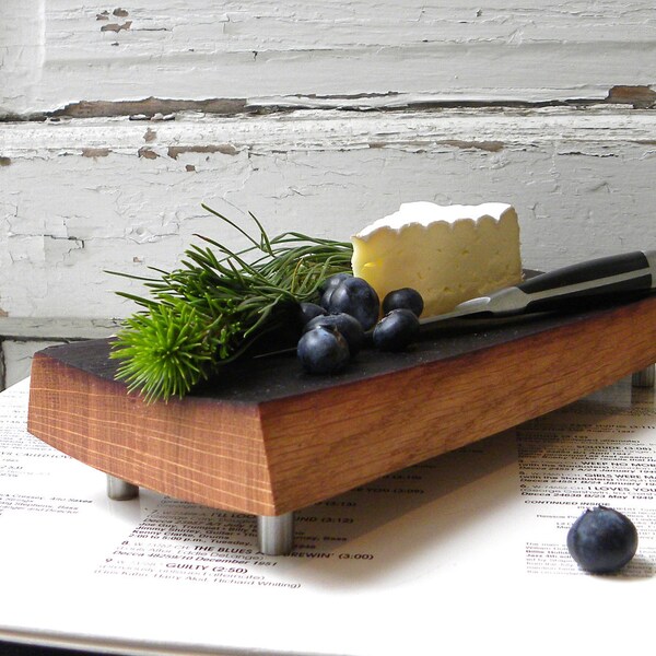 cutting board footed French oak, eco friendly gift, reclaimed wine barrel. serving entertaining