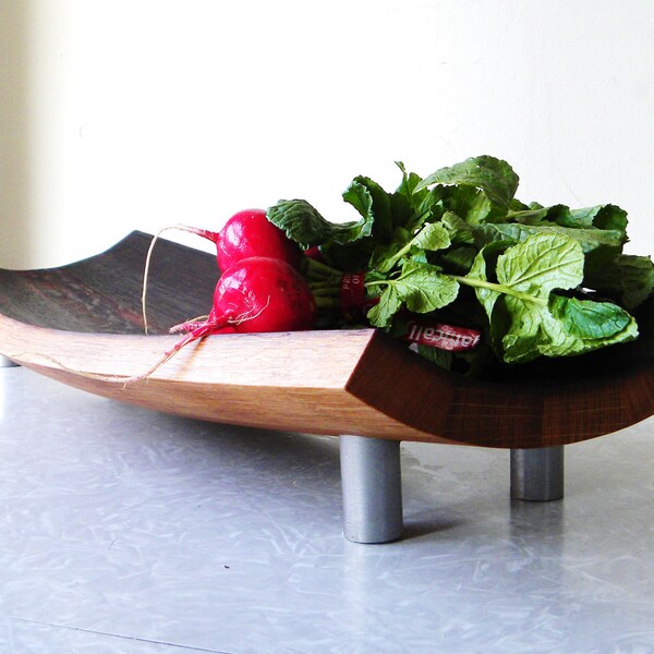 mid century modern serving tray bowl platter. repurposed wine barrel. eco friendly gift. French oak cutting board