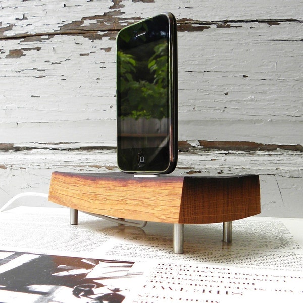 wood ipod and iphone dock charger, reclaimed French oak  wine barrel
