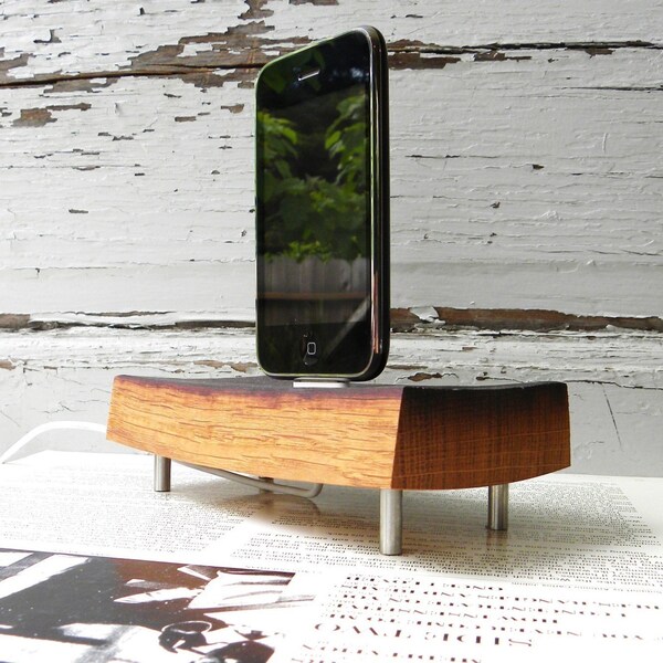 wood ipod and iphone dock charger, reclaimed French oak  wine barrel