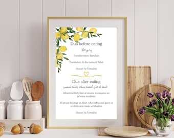 Printable eating dua, Eating dua print out, Islamic dua, Print dua for eating, Muslim wall art, Islamic wall art, Dua printable