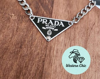 Upcycled/Vintage Back P Triangle Necklace - Non-Tarnish Silver Tone Stainless Steel Chain