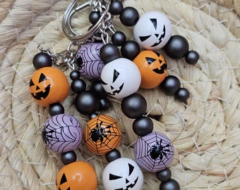 Gruseliger Halloween Schlüsselanhänger | Kürbis, Spinnennetz & Kürbis Taschenanhänger | Handgefertigtes Herbst Accessoire