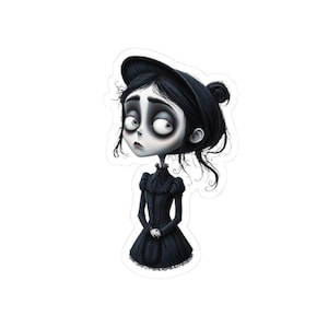 Gothic Stickers, Sad Victorian Girl Cartoon Sticker, Tim Burton Style, Halloween, Alternative Art, Laptop Decal, Planner Accessories