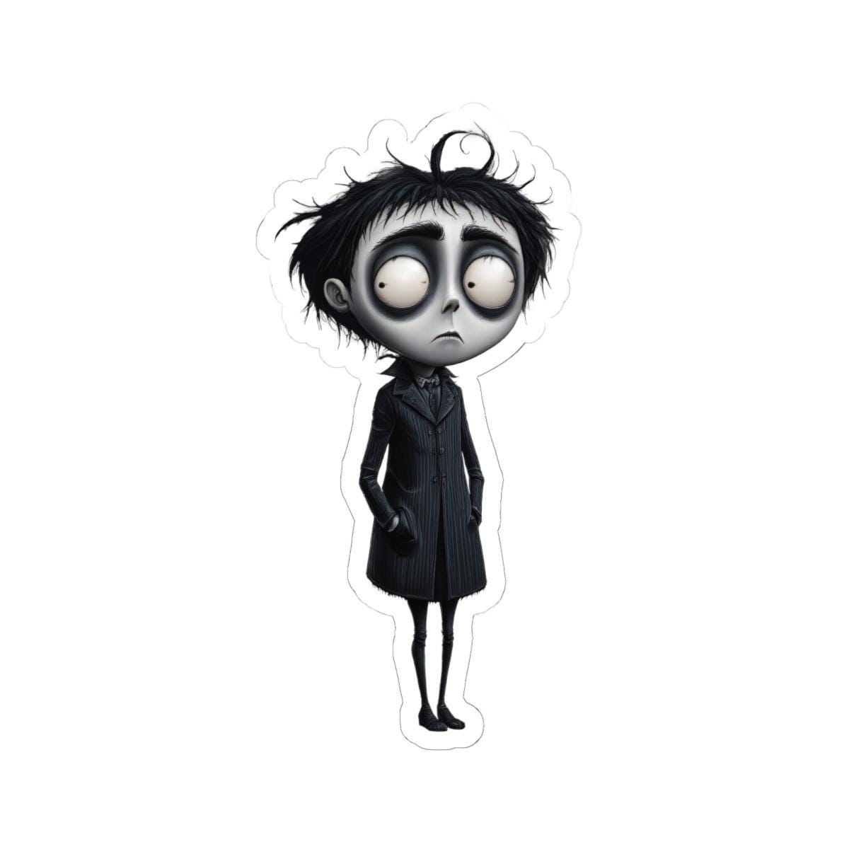 Gothic Character Tim Burton Style Kiss-Cut Stickers, Whimsical Art for Laptops, Journals, and Decor, Unique Gifts for Halloween and Everyday