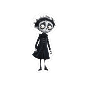 Gothic Stickers, Sad Kid Cartoon in Tim Burton Style, Dark Horror Decals, Spooky Laptop Decor, Emo Waterproof Sticker Pack, Creepy Decal Set