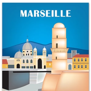 Impression de la ligne d'horizon de Marseille, art de Marseille France, impression de Marseille, art de bébé de Marseille, art français de Marseille, impression de Marseille, style E8-O-MARS