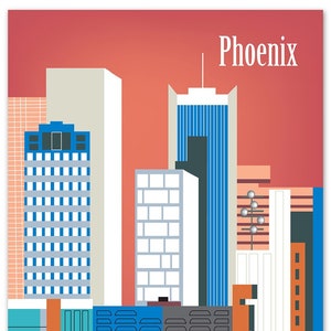 Impression de Phoenix, impression d'art de l'Arizona, ligne d'horizon de Phoenix, affiche rétro de Phoenix, art mural de bureau de Phoenix, art mural vertical d'art de Phoenix - E8-O-PHE