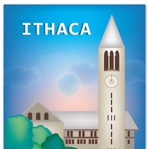 Ithaca NY Print, Ithaca Ny Artwork, Ithaca art, Cornell University art, Graduation gift, Ithaca Ny Poster, New York art, style- E8-O-ITH