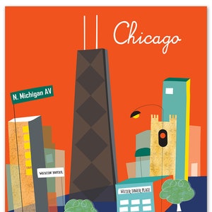 Impresión de arte del horizonte de Chicago, mapa de Chicago, arte mural de Chicago, póster de viaje de Chicago, arte de bebé de Chicago, impresión de la ciudad con pétalos sueltos - estilo E8-O-BCH1