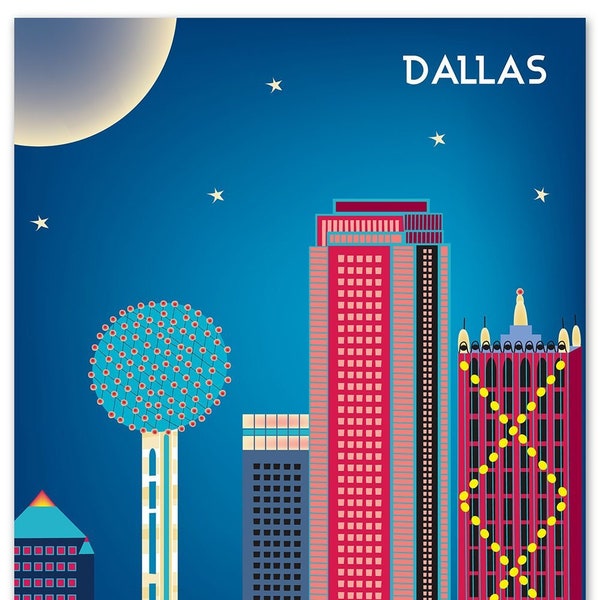 Impression des toits de Dallas, affiche de Dallas au Texas, vertical de Dallas, oeuvre d'art de Dallas, décoration murale de Dallas, impression de chambre de bébé de Dallas, ville - style E8-O-DAL