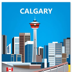 Calgary Skyline Print, Canada Travel Poster,  Calgary map print, Calgary Vertical Wall Art - for Home, Office, and Nursery - style E8-O-CAL