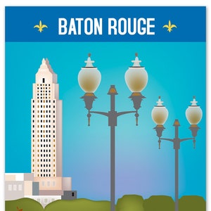 Baton Rouge Print, Baton Rouge LA Art, Baton Rouge Map, The Louisiana State Capitol, Louisiana Wall Art, Decor, Vertical city style E8-O-BAT