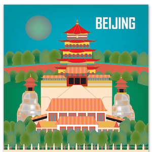 Peking Skyline Kunstdruck, China Vertikales Poster, Peking Wandkunst, Peking Karte Druck, chinesische Kunst Geschenk, lose Blütenblätter Druck - Stil E8-O-BEI