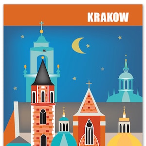 Krakow Print, Krakow Poster, Wawel Castle Art, Poland Art, Krakow Skyline Print, Krakow souvenir art, Krakow Travel Gift - style E8-O- KRA