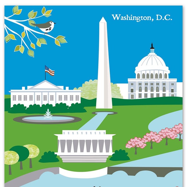 Impresión artística del horizonte de Washington DC, mapa de DC, arte de pared de DC, obra de arte de DC, impresión de DC, impresión de guardería de DC, impresión de pétalos sueltos estilo DC E8-O-DC1