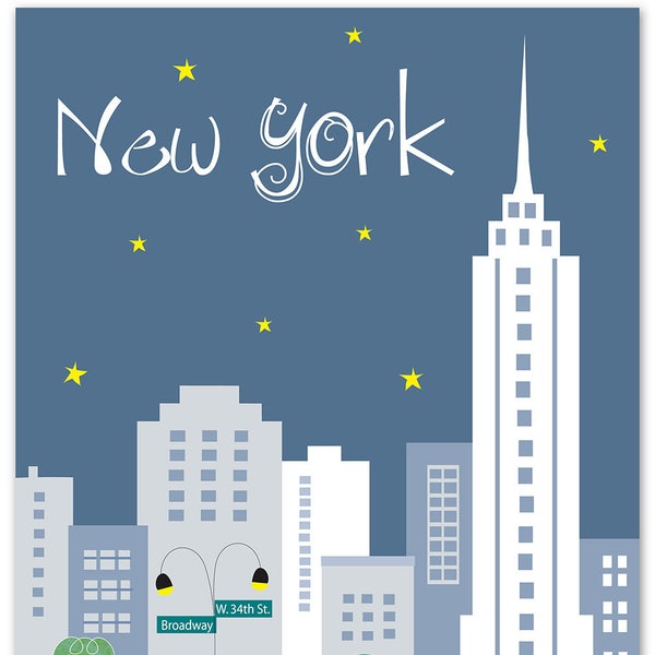 New York City Skyline Art Print, NYC Print, New York City Nursery Art, NYC Vertical Art (style - E8-O-NY2 gray)