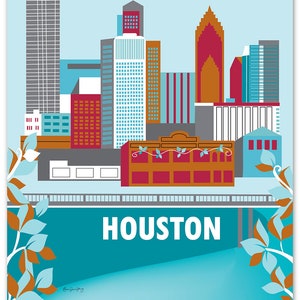 Houston Skyline Print, Houston Texas Poster, Houston Vertical Texas Print, Houston Giclee Print, Houston Nursery Art - style E8-O-HOUS2