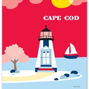 Cape Cod Art Print, Cape Cod Skyline Cape Cod Wall Art, MA Lighthouse Print, Cape Cod Wedding Gift, Loose Petals Cape Cod -  style E8-O-CC