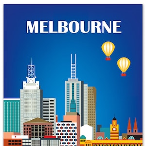 Melbourne Skyline Art Print, Australia Travel Poster, Vertical Melbourne Wall Art, Melbourne  Gift, Melbourne City Art - style E8-O-MEL