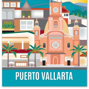 Puerto Vallarta Print, Puerto Vallarta Wall Art, Puerto Vallarta Skyline Art, Puerto Vallarta Travel Gift, Mexico Print- style E8-O-PUERTO-V